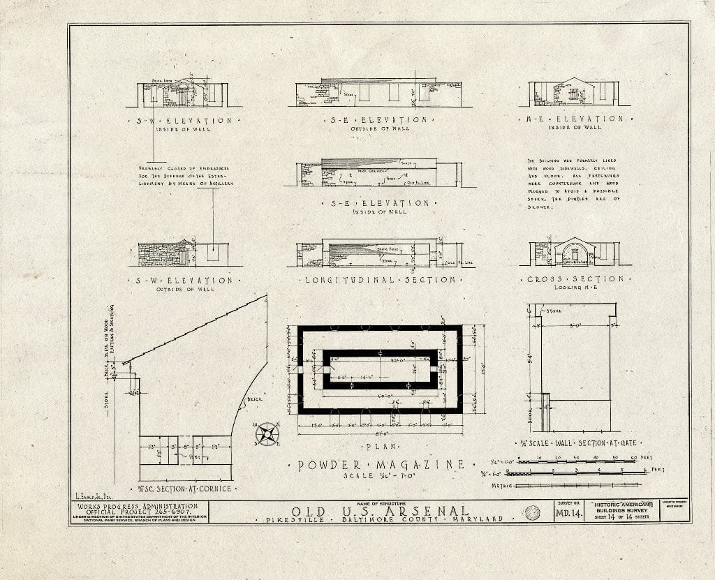 Blueprint HABS MD,3-PIKV,1- (Sheet 14 of 14) - U.S. Arsenal, Reisterstown Road, Pikesville, Baltimore County, MD