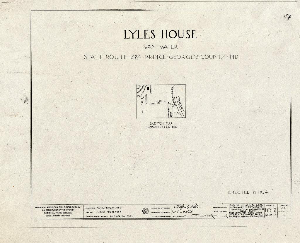 Blueprint HABS MD,17-Brock,2- (Sheet 0 of 5) - Lyles House, Livingston Road, Fort Washington, Prince George's County, MD