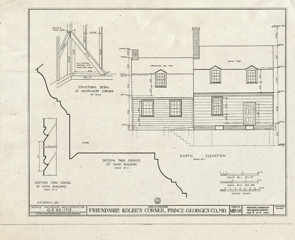 Blueprint HABS MD,17-Kolb,1- (Sheet 2 of 6) - Friendship, Kolbies Corner, State Routes 214 & 556, Largo, Prince George's County, MD