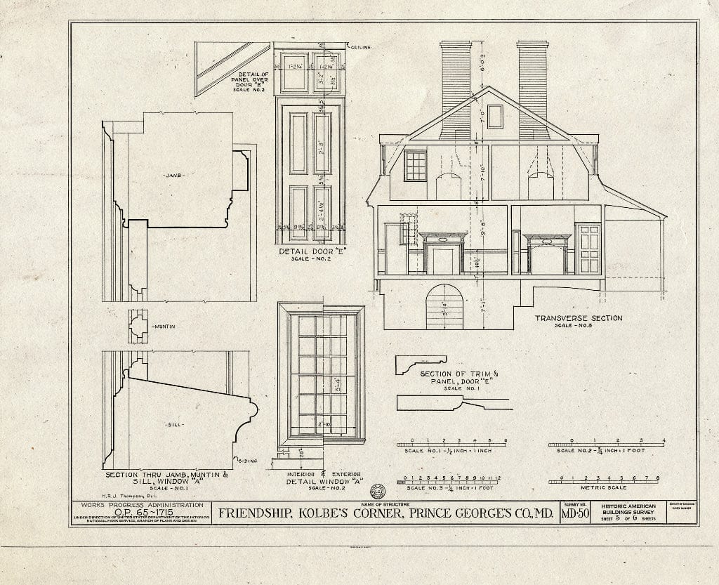 Blueprint HABS MD,17-Kolb,1- (Sheet 5 of 6) - Friendship, Kolbies Corner, State Routes 214 & 556, Largo, Prince George's County, MD