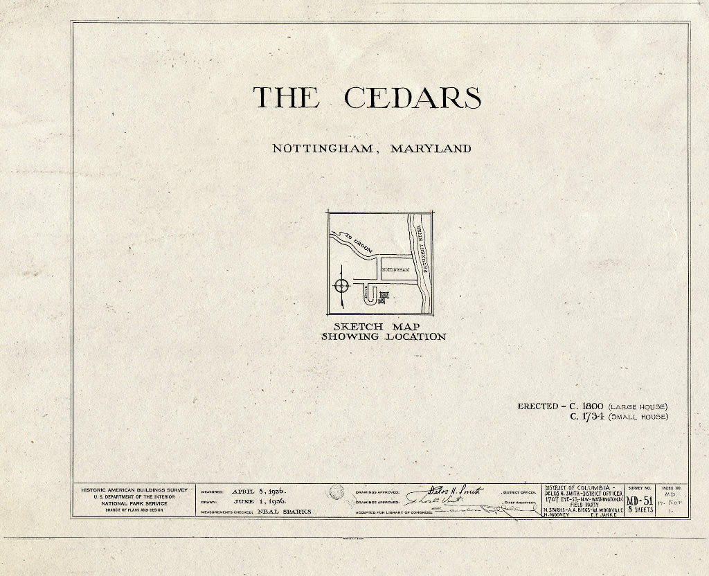 Blueprint HABS MD,17-NOT,1- (Sheet 0 of 8) - The Cedars, Nottingham, Anne Arundel County, MD