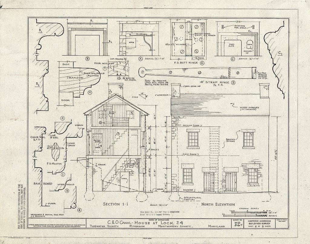 Blueprint HABS MD,16-,29A- (Sheet 2 of 2) - Chesapeake & Ohio Canal, Lockhouse at Lock 24, Tidewater Vicinity, Seneca, Montgomery County, MD