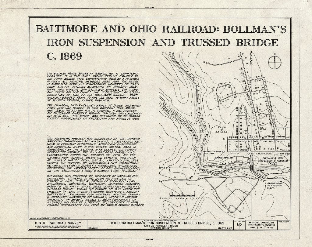 Blueprint Title Sheet - Baltimore & Ohio Railroad, Bollman Truss Bridge, Spanning Little Patuxent River, Savage, Howard County, MD
