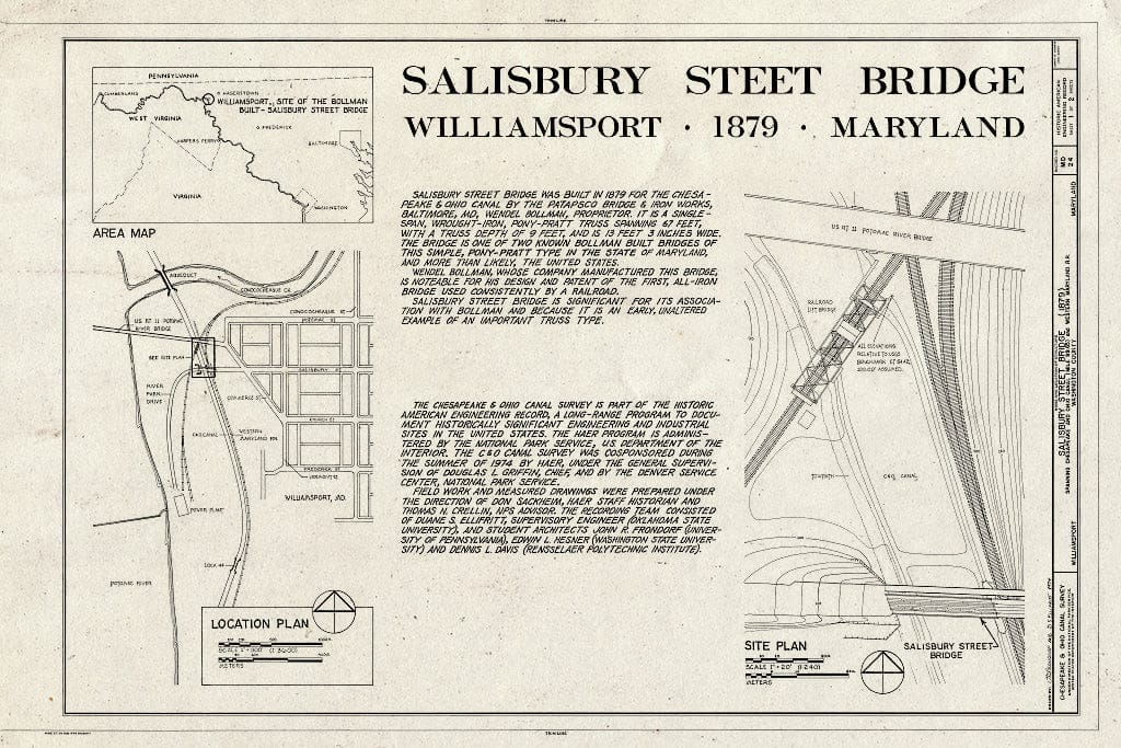 Blueprint HAER MD,22-WILPO,2- (Sheet 1 of 2) - Salisbury Street Bridge, Spanning C&O Canal (Milepost 99.65) & WM Railroad, Williamsport, Washington County, MD