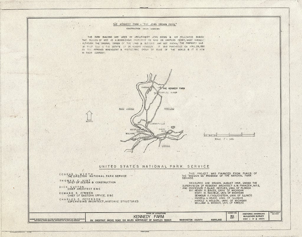Blueprint HABS MD,22-Saman.V,1- (Sheet 1 of 8) - Kennedy Farm, Chestnut Grove Road, Samples Manor, Washington County, MD