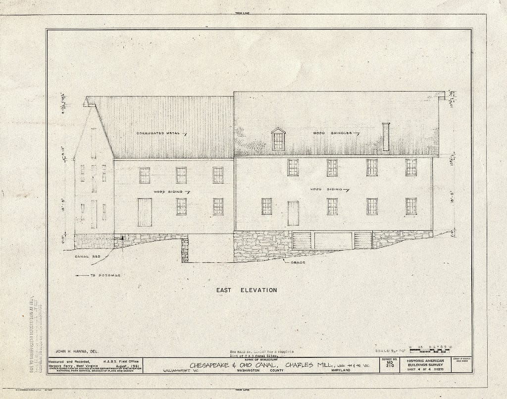 Blueprint HABS MD,22-WILPO.V,5- (Sheet 4 of 4) - Chesapeake & Ohio Canal, Charles Mill, 106.0 Miles Above Tidewater (Above Lock 44), Williamsport, Washington County, MD
