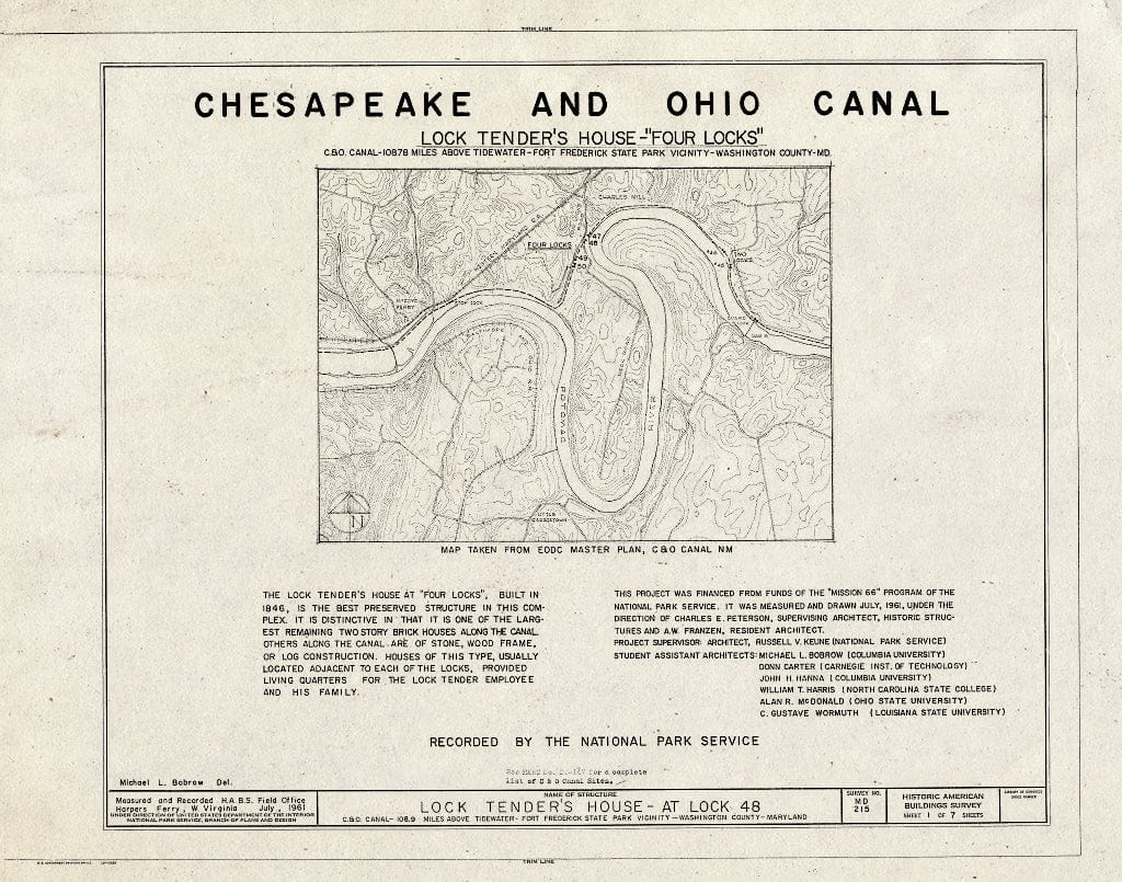 Blueprint HABS MD,22-FOFR.V,1- (Sheet 1 of 7) - Chesapeake & Ohio Canal, Lock Tender's House at Lock 48, 108.9 Miles Above Tidewater, Williamsport, Washington County, MD