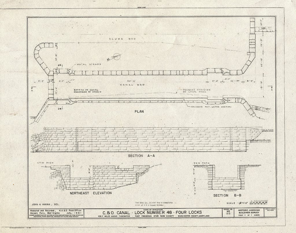 Blueprint HABS MD,22-FOFR.V,8- (Sheet 1 of 1) - Chesapeake & Ohio Canal, Lock 48, 108.7 Miles Above Tidewater, Williamsport, Washington County, MD
