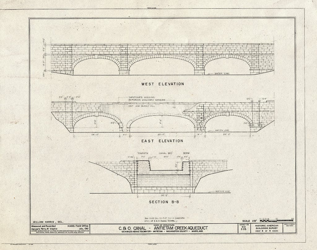 Blueprint HABS MD,22-Anti.V,3- (Sheet 3 of 4) - Chesapeake & Ohio Canal, Antietam Creek Aqueduct, 69.4 Miles Above Tidewater, Antietam, Washington County, MD