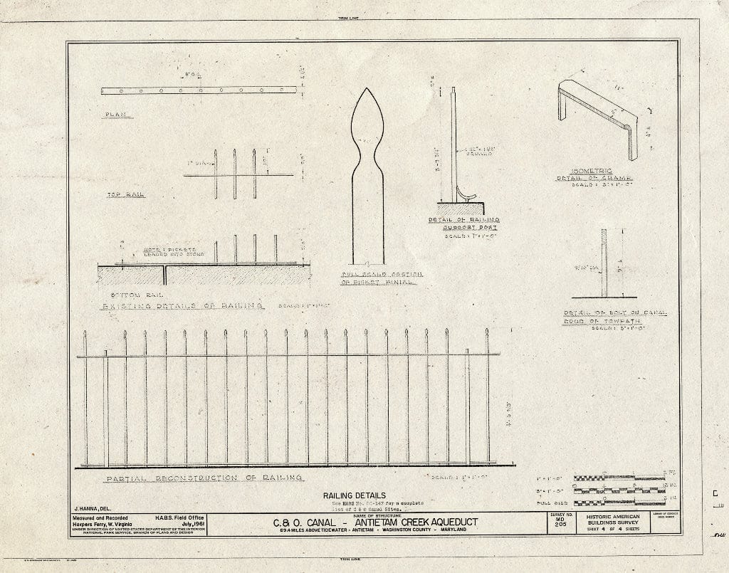 Blueprint HABS MD,22-Anti.V,3- (Sheet 4 of 4) - Chesapeake & Ohio Canal, Antietam Creek Aqueduct, 69.4 Miles Above Tidewater, Antietam, Washington County, MD