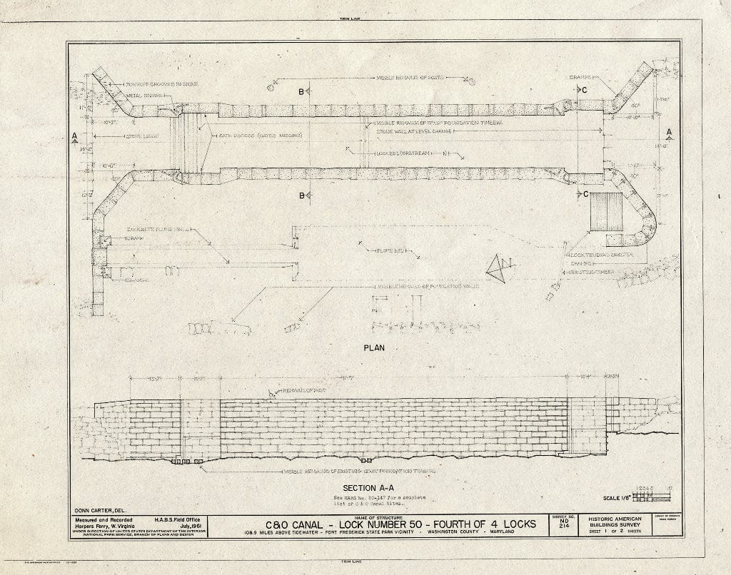 Blueprint HABS MD,22-FOFR.10- (Sheet 1 of 2) - Chesapeake & Ohio Canal, Lock No. 50, 108.9 Miles Above Tidewater, Williamsport, Washington County, MD