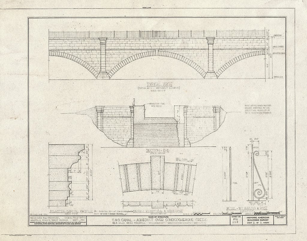 Blueprint HABS MD,22-WILPO.V,2- (Sheet 2 of 2) - Chesapeake & Ohio Canal, Conococheague Creek Aqueduct, 99.8 Miles Above Tidewater, Williamsport, Washington County, MD