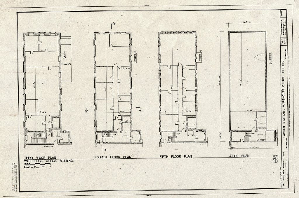 Blueprint HABS MD,4-BALT,126A- (Sheet 2 of 6) - Baltimore & Ohio Railroad, Camden Station, Warehouse Office Building, Camden Street, Baltimore, Independent City, MD