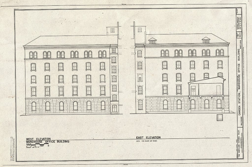 Blueprint HABS MD,4-BALT,126A- (Sheet 3 of 6) - Baltimore & Ohio Railroad, Camden Station, Warehouse Office Building, Camden Street, Baltimore, Independent City, MD
