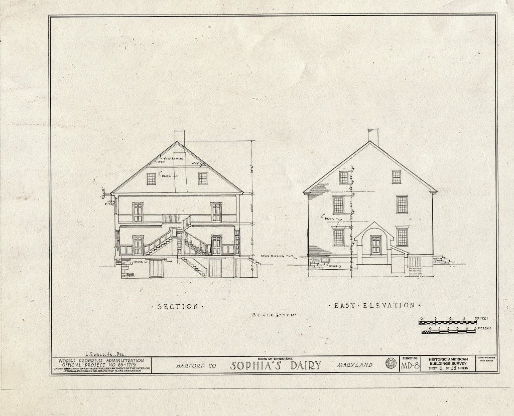 Blueprint HABS MD,BELCA,1- (Sheet 6 of 15) - Sophia's Dairy, Pulaski Highway Vicinity, Belcamp, Harford County, MD