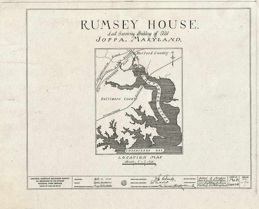 Blueprint HABS MD,13-JOP,1- (Sheet 0 of 10) - Benjamin Rumsey House, Bridge Drive, Joppatowne, Harford County, MD