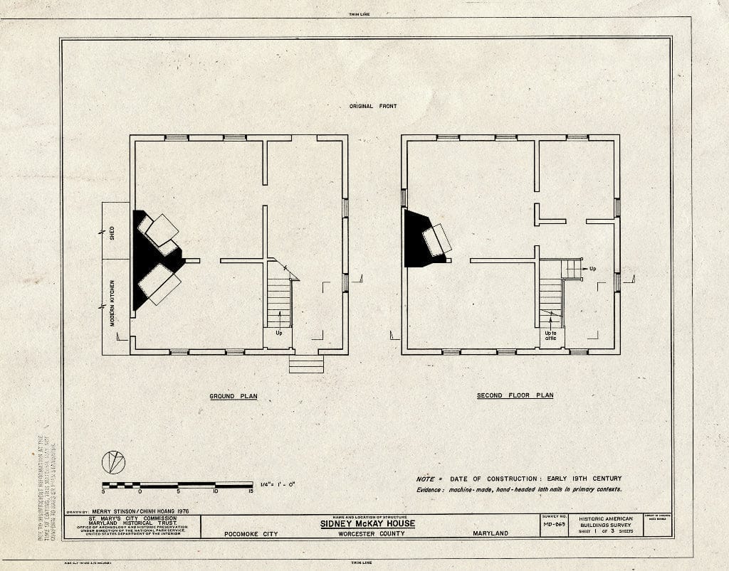 Blueprint HABS MD,24-POCI.V,2- (Sheet 1 of 3) - Sydney McKay House, Pocomoke City, Worcester County, MD