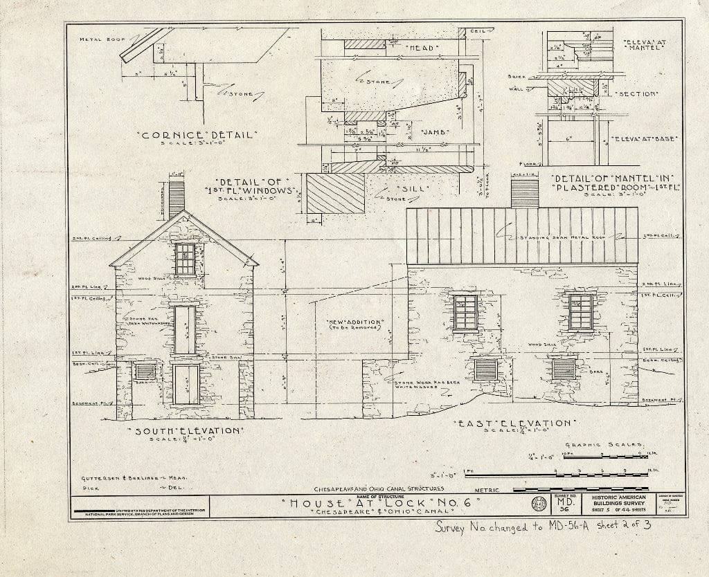 Blueprint HABS MD,16-,3A- (Sheet 2 of 3) - Chesapeake & Ohio Canal, Lockhouse at Lock 6, Brookmont, Montgomery County, MD