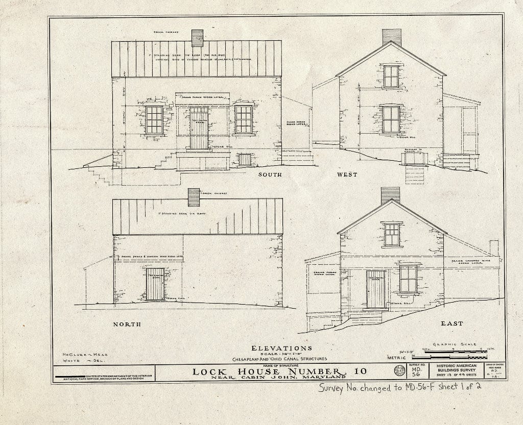 Blueprint HABS MD,16-,7A- (Sheet 1 of 2) - Chesapeake & Ohio Canal, Lockhouse at Lock 10, Cabin John, Montgomery County, MD