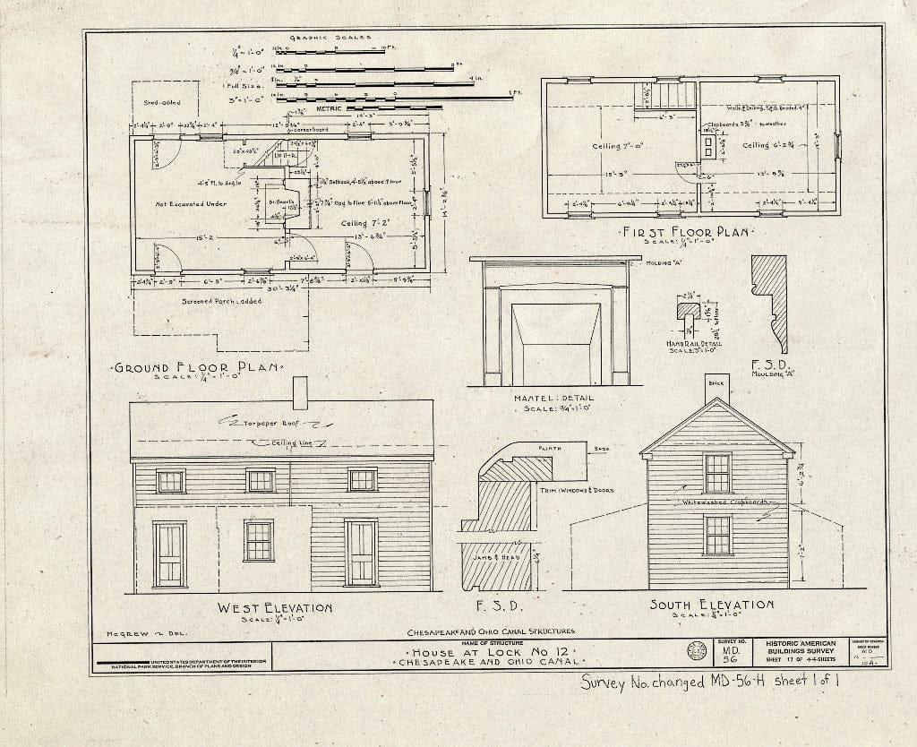 Blueprint HABS MD,16-,10A- (Sheet 1 of 1) - Chesapeake & Ohio Canal, Lockhouse at Lock 12, Cabin John, Montgomery County, MD