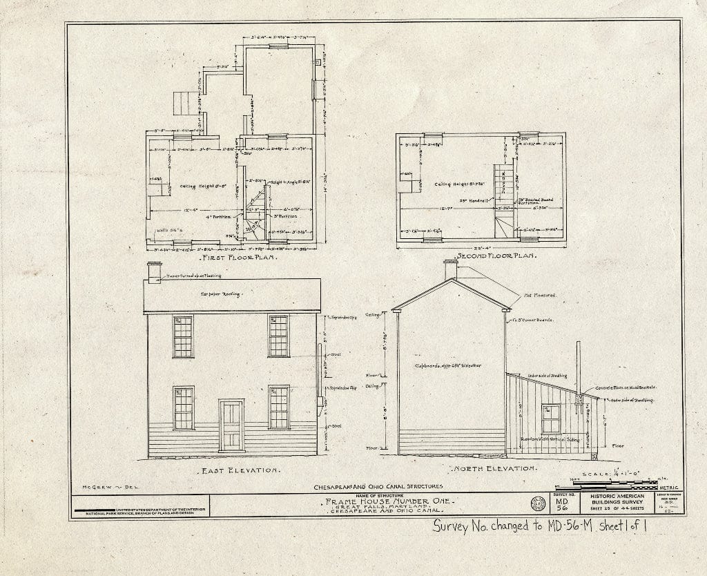Blueprint HABS MD,16-,22- (Sheet 1 of 1) - Chesapeake & Ohio Canal, Frame House No. 1, Lock 20 Vicinity, Great Falls, Montgomery County, MD
