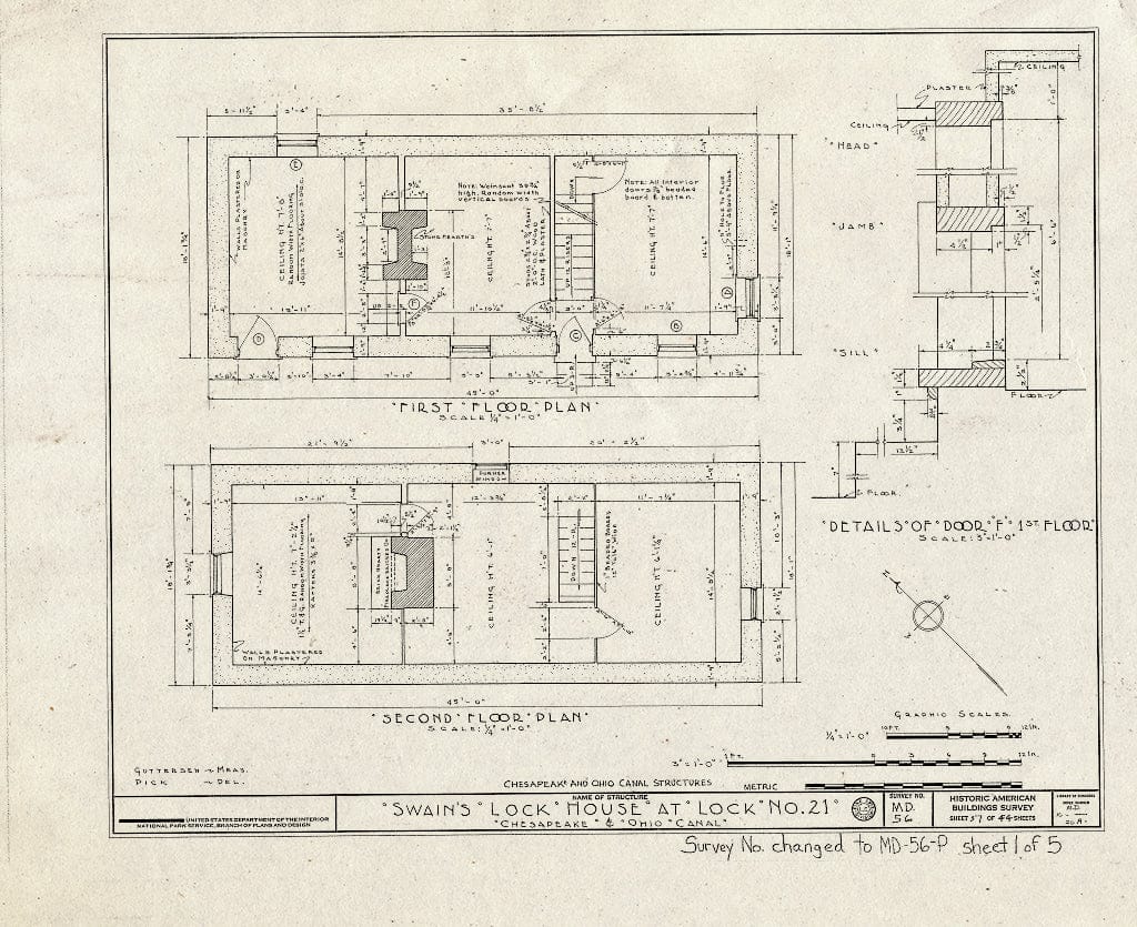 Blueprint HABS MD,16-,26A- (Sheet 1 of 5) - Chesapeake & Ohio Canal, Lockhouse at Lock 21, Swain's Lock Road, State Route 190 Vicinity, Great Falls, Montgomery County, MD