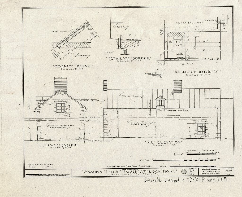 Blueprint HABS MD,16-,26A- (Sheet 3 of 5) - Chesapeake & Ohio Canal, Lockhouse at Lock 21, Swain's Lock Road, State Route 190 Vicinity, Great Falls, Montgomery County, MD
