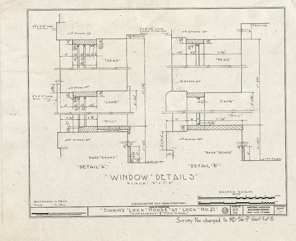 Blueprint HABS MD,16-,26A- (Sheet 4 of 5) - Chesapeake & Ohio Canal, Lockhouse at Lock 21, Swain's Lock Road, State Route 190 Vicinity, Great Falls, Montgomery County, MD