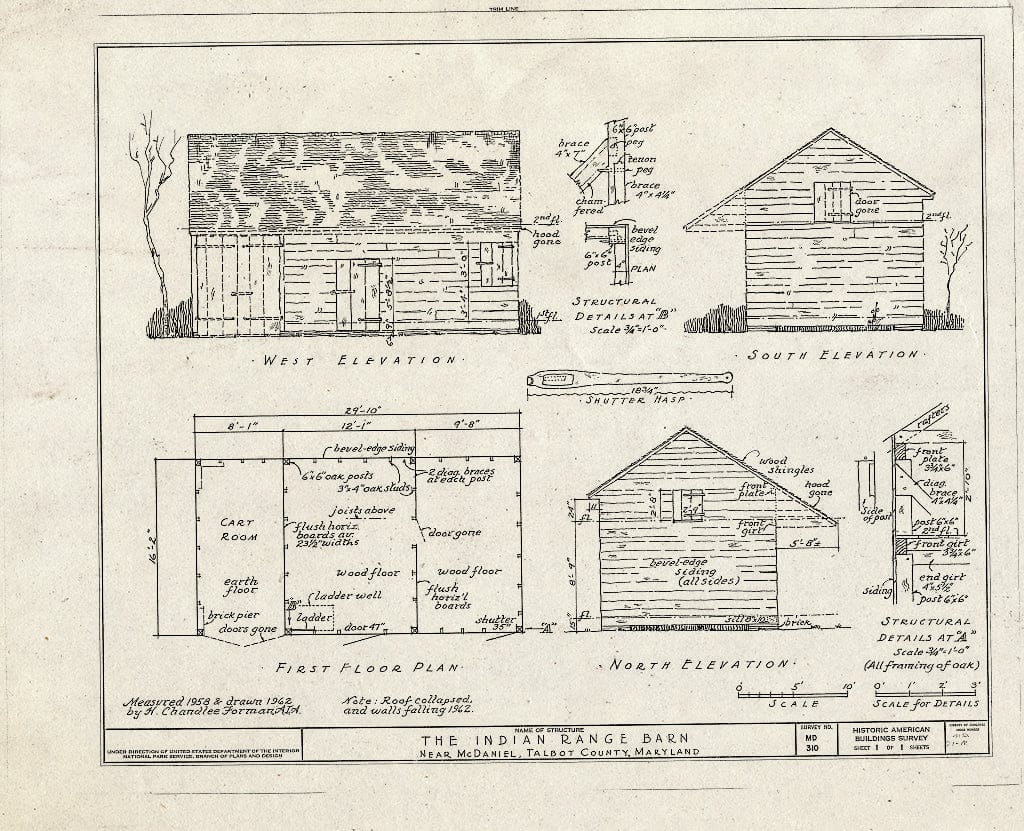 Blueprint HABS MD,21-MCDAN.V,1- (Sheet 1 of 1) - Indian Range Barn, State Route 33, McDaniel, Talbot County, MD