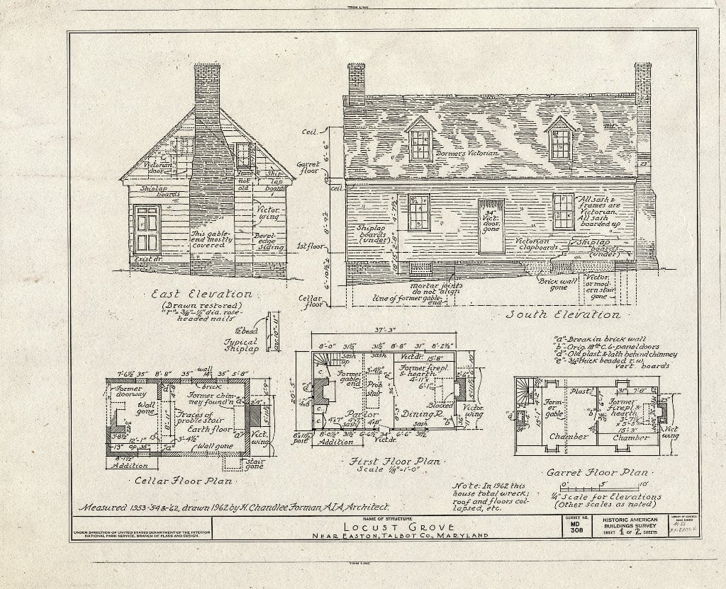 Blueprint HABS MD,21-EATO.V,7- (Sheet 1 of 2) - Locust Grove, Villa Road, Easton, Talbot County, MD