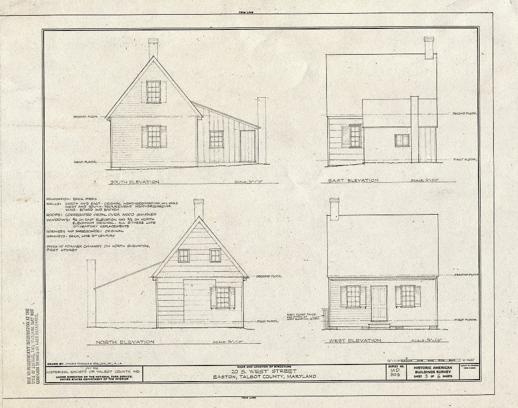 Blueprint HABS MD,21-EATO,9- (Sheet 3 of 6) - 20 South West Street (House), Easton, Talbot County, MD
