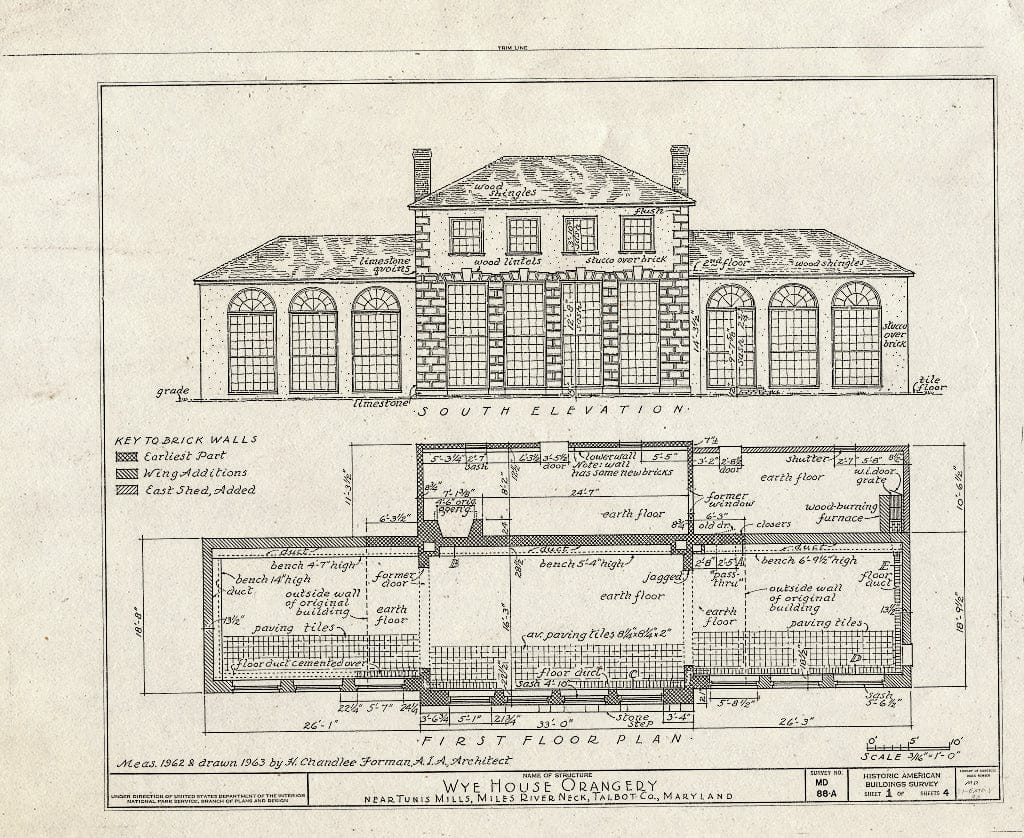 Blueprint HABS MD,21-EATO.V,2A- (Sheet 1 of 4) - Wye House, Orangery, Bruffs Island Road, Tunis Mills, Talbot County, MD