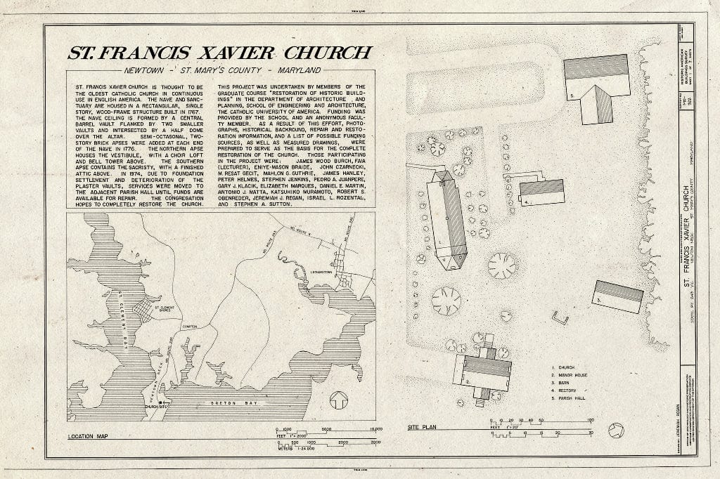 Blueprint HABS MD,19-COMP.V,1- (Sheet 1 of 7) - St. Francis Xavier Church, State Route 243 Vicinity, Compton, St. Mary's County, MD