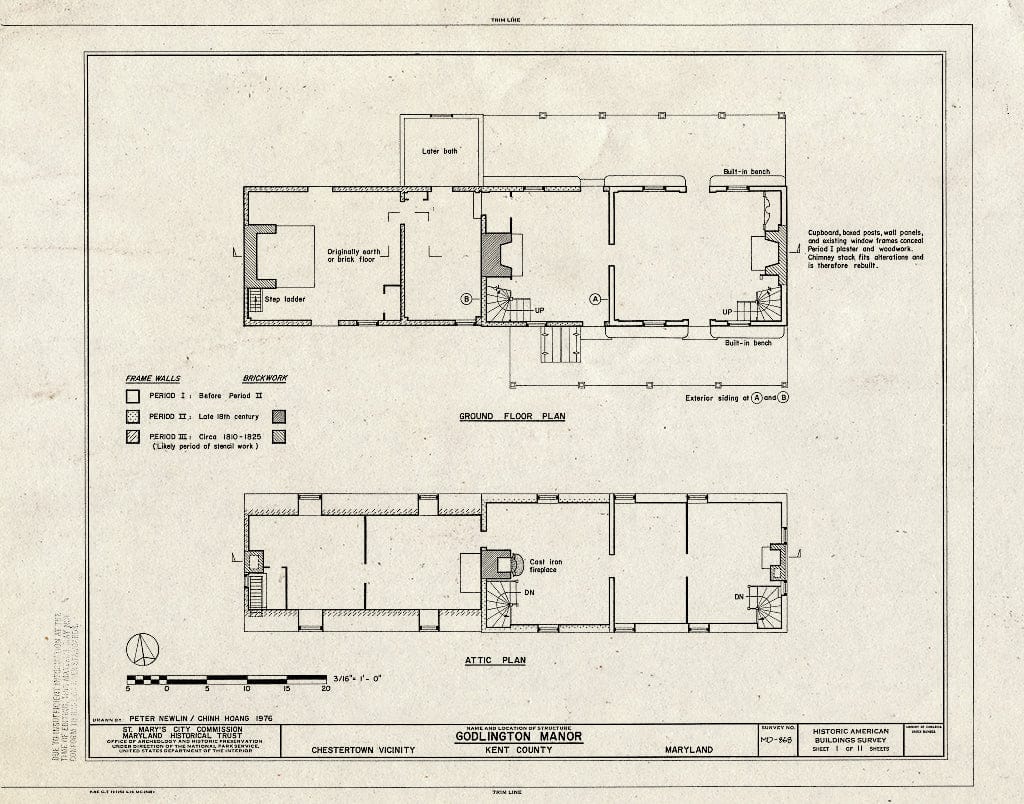 Blueprint HABS MD,15-CHETO.V,2- (Sheet 1 of 11) - Godlington Manor, Chestertown, Kent County, MD