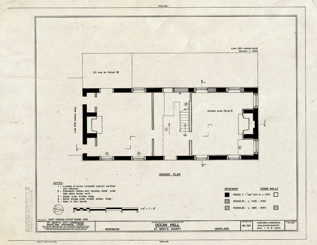 Blueprint HABS MD,19-BUWO,1- (Sheet 1 of 9) - Ocean Hall, Bushwood, St. Mary's County, MD