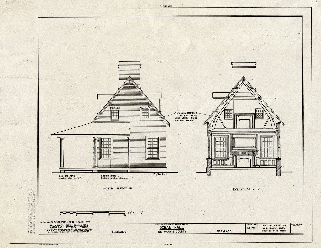 Blueprint HABS MD,19-BUWO,1- (Sheet 5 of 9) - Ocean Hall, Bushwood, St. Mary's County, MD
