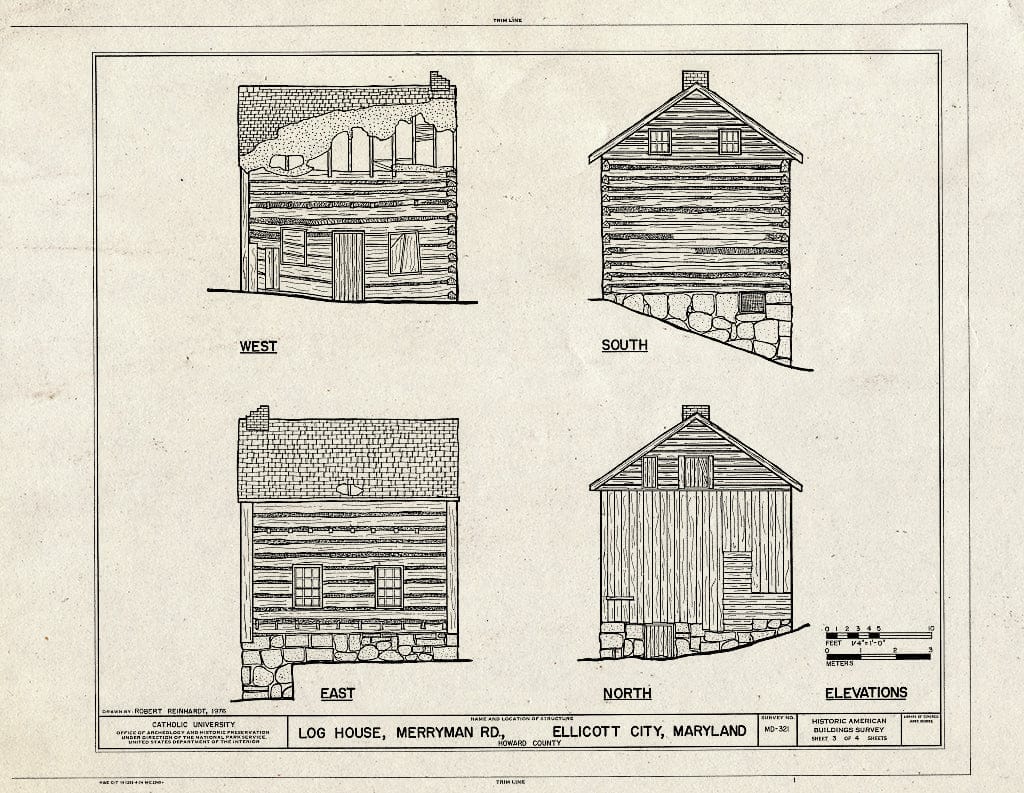 Blueprint HABS MD,14-ELLCI,12- (Sheet 3 of 4) - Log House, Merryman Road, Ellicott City, Howard County, MD