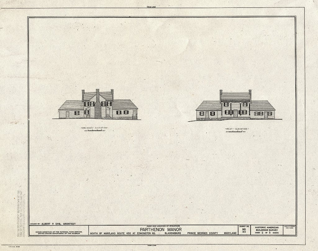 Blueprint HABS MD,17-BLAD,4- (Sheet 2 of 3) - Parthenon Manor, Edmonston Road (State Route 450 Vicinity), Bladensburg, Prince George's County, MD