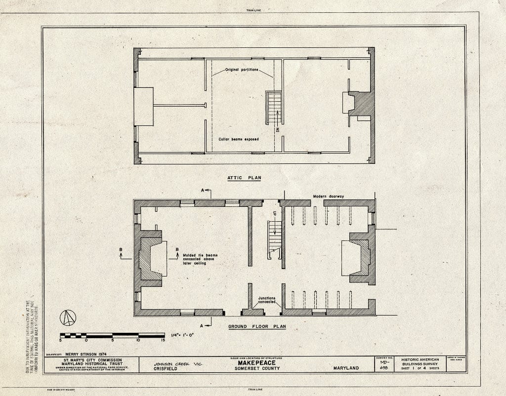 Blueprint HABS MD,20-CRISF.V,1- (Sheet 1 of 4) - Makepeace, Johnson Creek Vicinity, Crisfield, Somerset County, MD