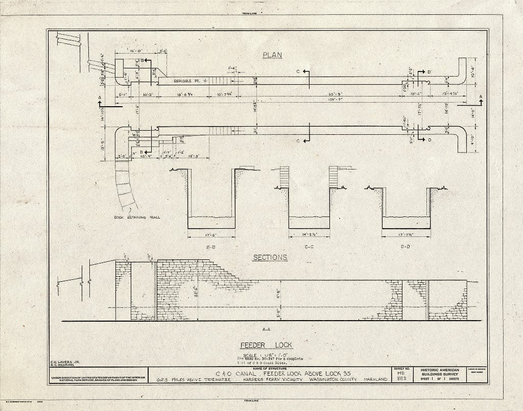 Blueprint HABS MD,22-HARF.V,7- (Sheet 1 of 1) - Chesapeake & Ohio Canal, Feeder Lock Above Lock 35, 62.3 Miles Above Tidewater, Sharpsburg, Washington County, MD