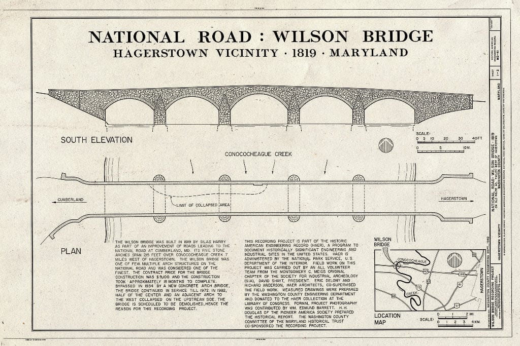 Blueprint HAER MD,22-HAGTO.V,2 (Sheet 1 of 2) - National Road, Wilson Bridge, Spanning Conococheague Creek at Route 40 (Old), Hagerstown, Washington County, MD