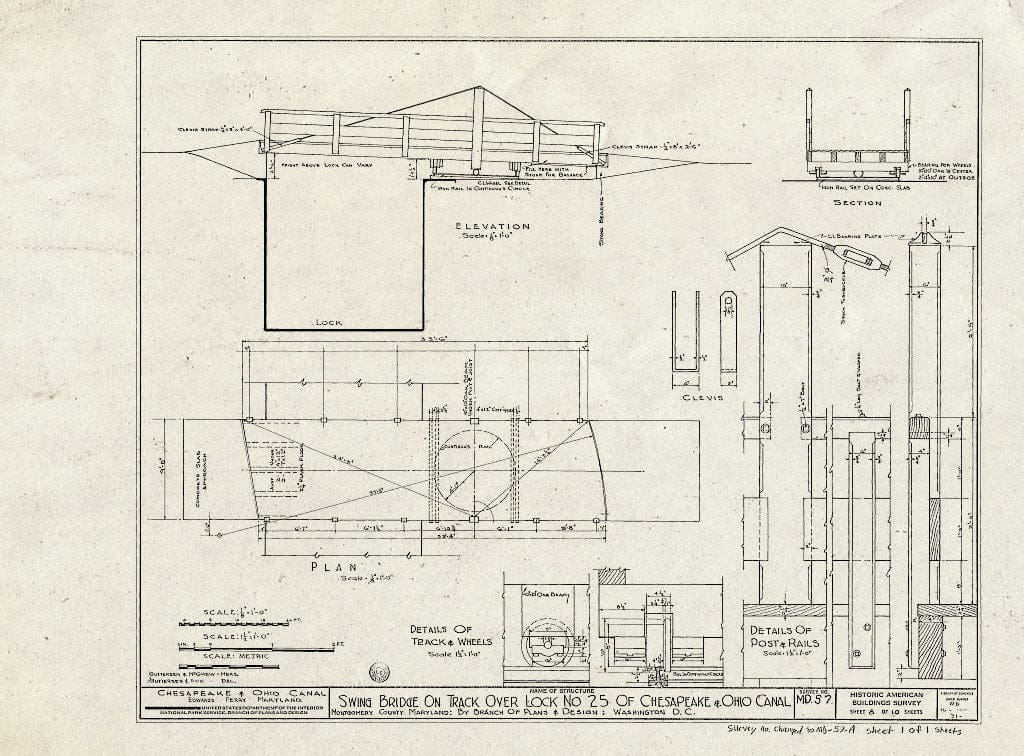 Blueprint HABS MD,16-,31- (Sheet 1 of 1) - Chesapeake & Ohio Canal, Swing Bridge at Lock 25, Edward's Ferry Road Vicinity, Seneca, Montgomery County, MD