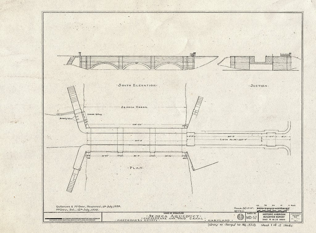 Blueprint HABS MD,16-,30- (Sheet 1 of 2) - Chesapeake & Ohio Canal, Aqueduct No. 1, Riley's Lock Road Vicinity, State Route 190, Seneca, Montgomery County, MD