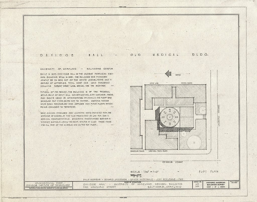 Blueprint HABS MD,4-BALT,59- (Sheet 1 of 11) - University of Maryland, Medical Building, Greene & Lombard Streets, Baltimore, Independent City, MD