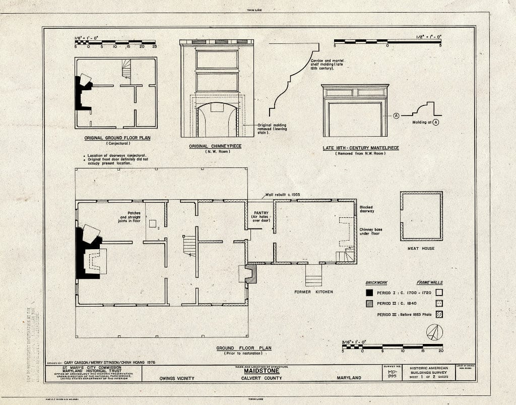Blueprint HABS MD,5-OWI.V,1- (Sheet 1 of 2) - Maidstone, Owings, Calvert County, MD