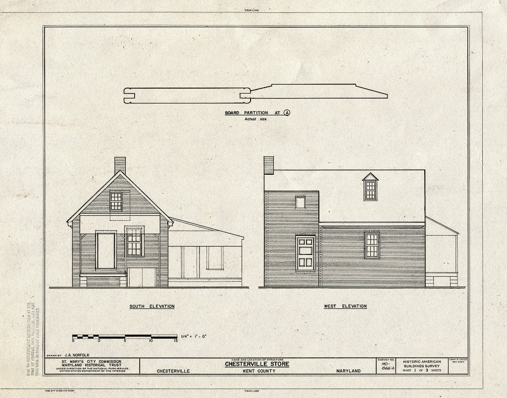 Blueprint HABS MD,15-CHESV,2A- (Sheet 1 of 3) - Town of Chesterville, Chesterville Store, Morgnec Road & Route 290, Chesterville, Kent County, MD