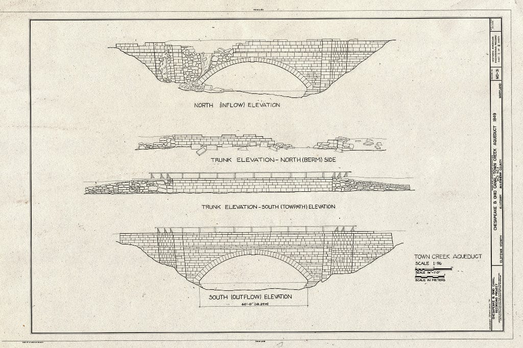 Blueprint HAER MD,1-OLDTO.V,1- (Sheet 1 of 2) - Chesapeake & Ohio Canal, Town Creek Aqueduct, Mile 162.3, Oldtown, Allegany County, MD