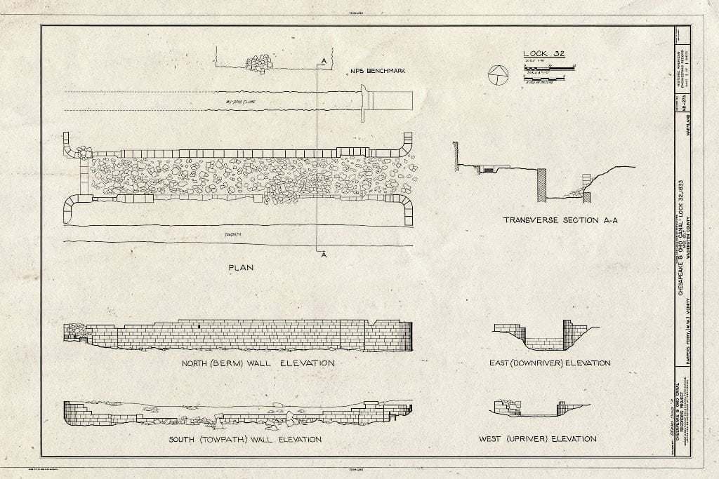 Blueprint HAER MD,22-HARF.V,3A- (Sheet 1 of 1) - Chesapeake & Ohio Canal, Lock No. 32, Mile 60.7, Sharpsburg, Washington County, MD