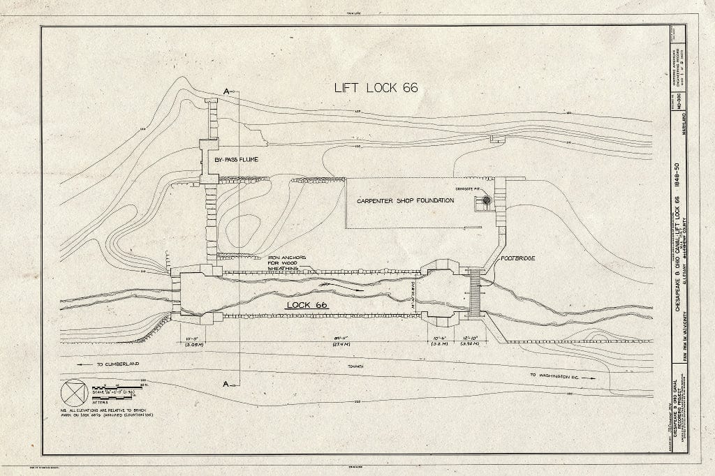 Blueprint HAER MD,1-PAW.V,1C- (Sheet 1 of 2) - Chesapeake & Ohio Canal, Lift Lock No. 66, State Route 51, Town Creek, Allegany County, MD