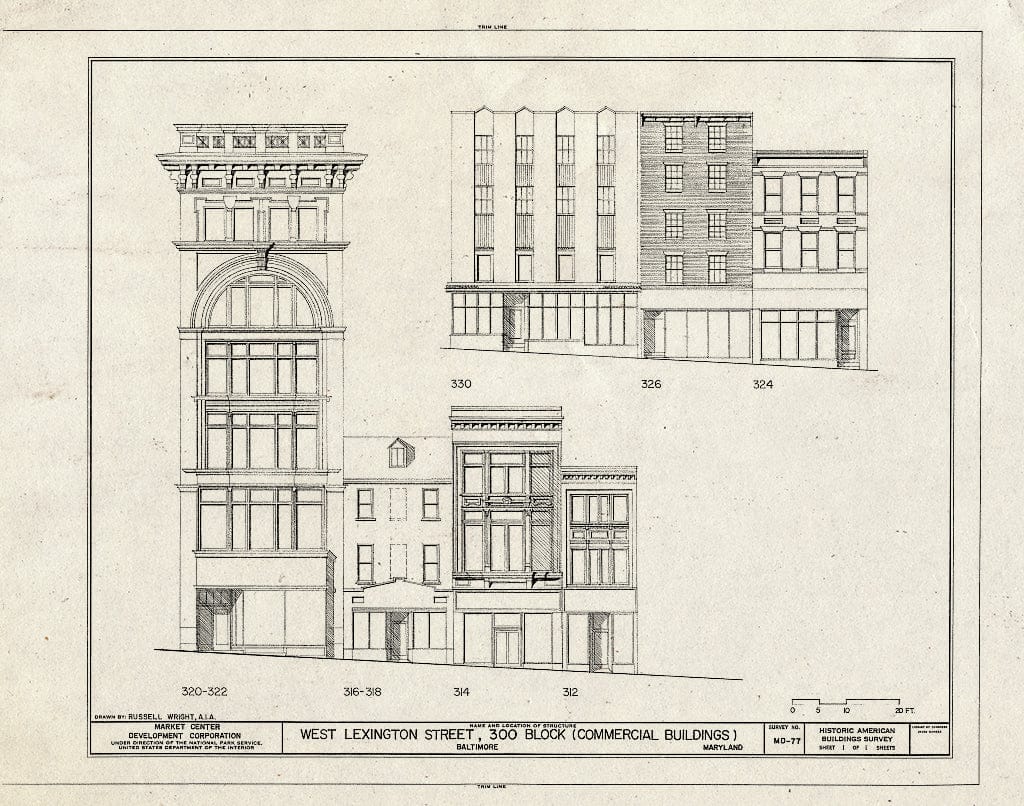 Blueprint HABS MD,4-BALT,178- (Sheet 1 of 1) - West Lexington Street, 300 Block (Commercial Buildings), Baltimore, Independent City, MD